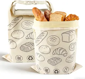 2-Pack Sturdy Beeswax Bread Bags for Sourdough, Reusable Kitchen Containers for Homemade Food, Safe Cotton & Natural Beeswax Fresh-Keeping, Upgraded Large 17"x13" Portable Freezer-Friendly Storage Bags