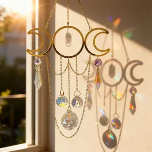 Crystal Stone Sun Catcher Moon Stars Crystal Hanging Decor, Home Window Pendant Decoration, Decorative Jewelry Accessory