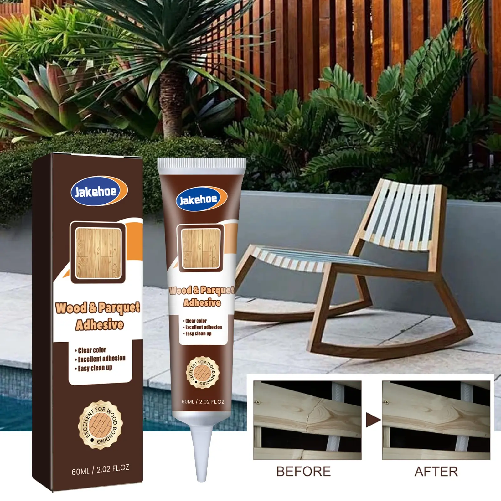 Jakehoe Wooden Adhesive Bond for Furniture Floor Table Chair Crack Repair, Multi-Purpose Wood Glue for Home DIY Projects