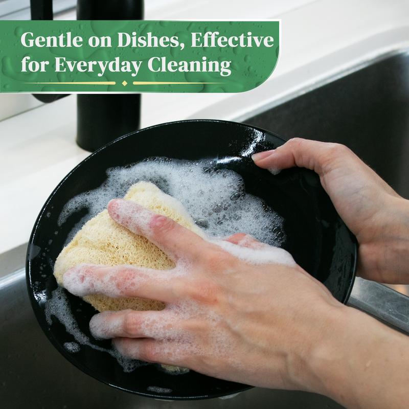 Natural Loofah Kitchen Sponge (3 Pack) - Natural Sponges for Dishes - Eco Friendly and Compostable Sponges - Plant Based Kitchen Dish Biodegradable Sponge