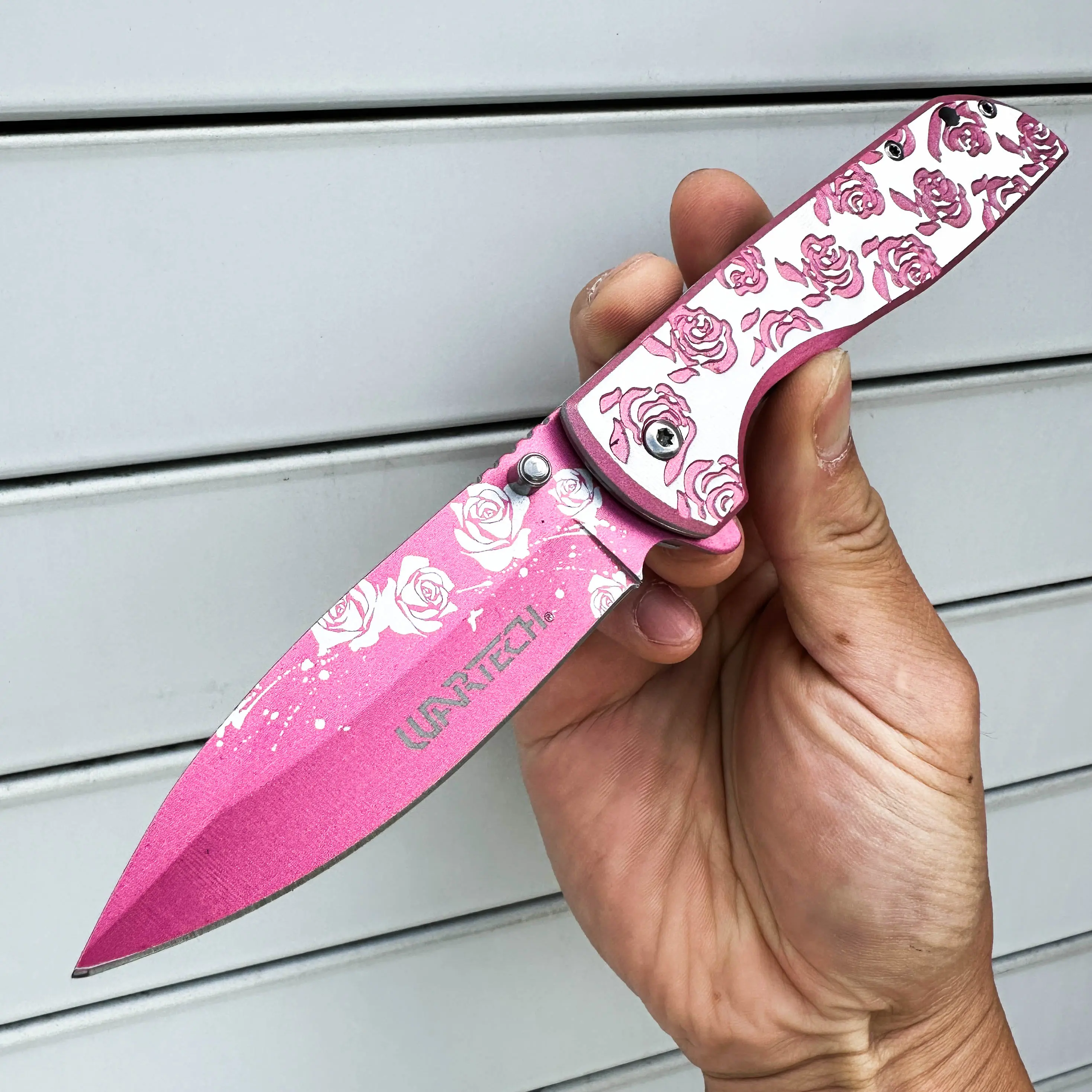 8" Rose Design Pocket Knife Gift for Her with Ergonomic Handle Grip, Lightweight Outdoor Hunting & Camping Knife w Stainless Steel Blade Utility Knife Tool Gear, Valentine's Day, Birthday, Christmas Xmas Gift