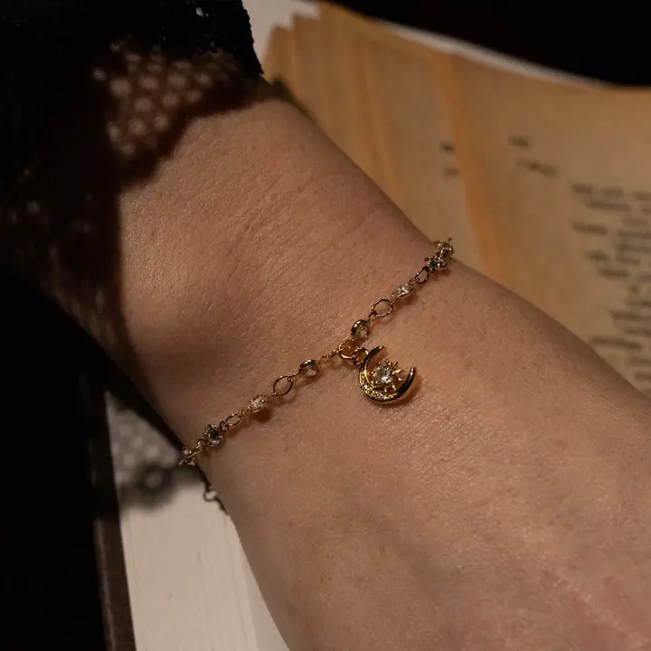Gold Crescent Moon Diamond Bracelet