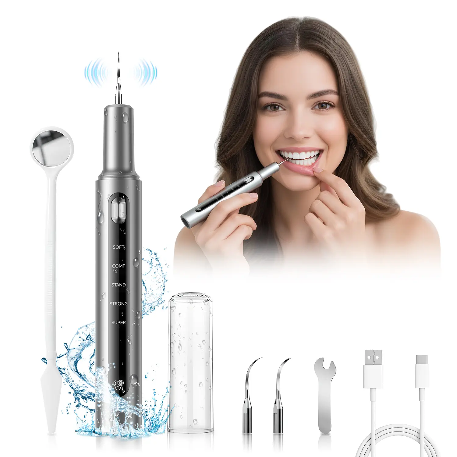 Pet Electric Oral Care Set - 5 Modes, LED Light, Portable Tooth Surface Cleaner & Dental Pick Kit for Dogs & Cats