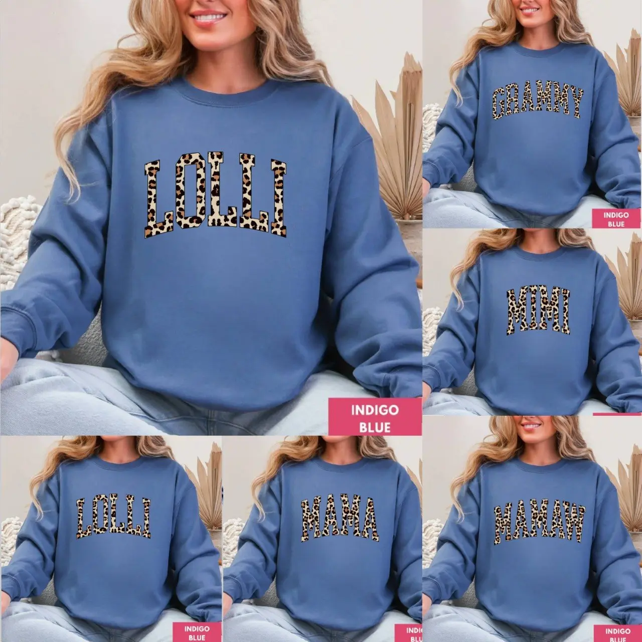 Custom Leopard Print Mama Sweatshirt, Personalized Mother's Day Gift, Black Crewneck for Mom Nana Gigi Mimi Granny Auntie, Retro Varsity Letter Pullover, Trendy Cheetah Print Gift for New Mom