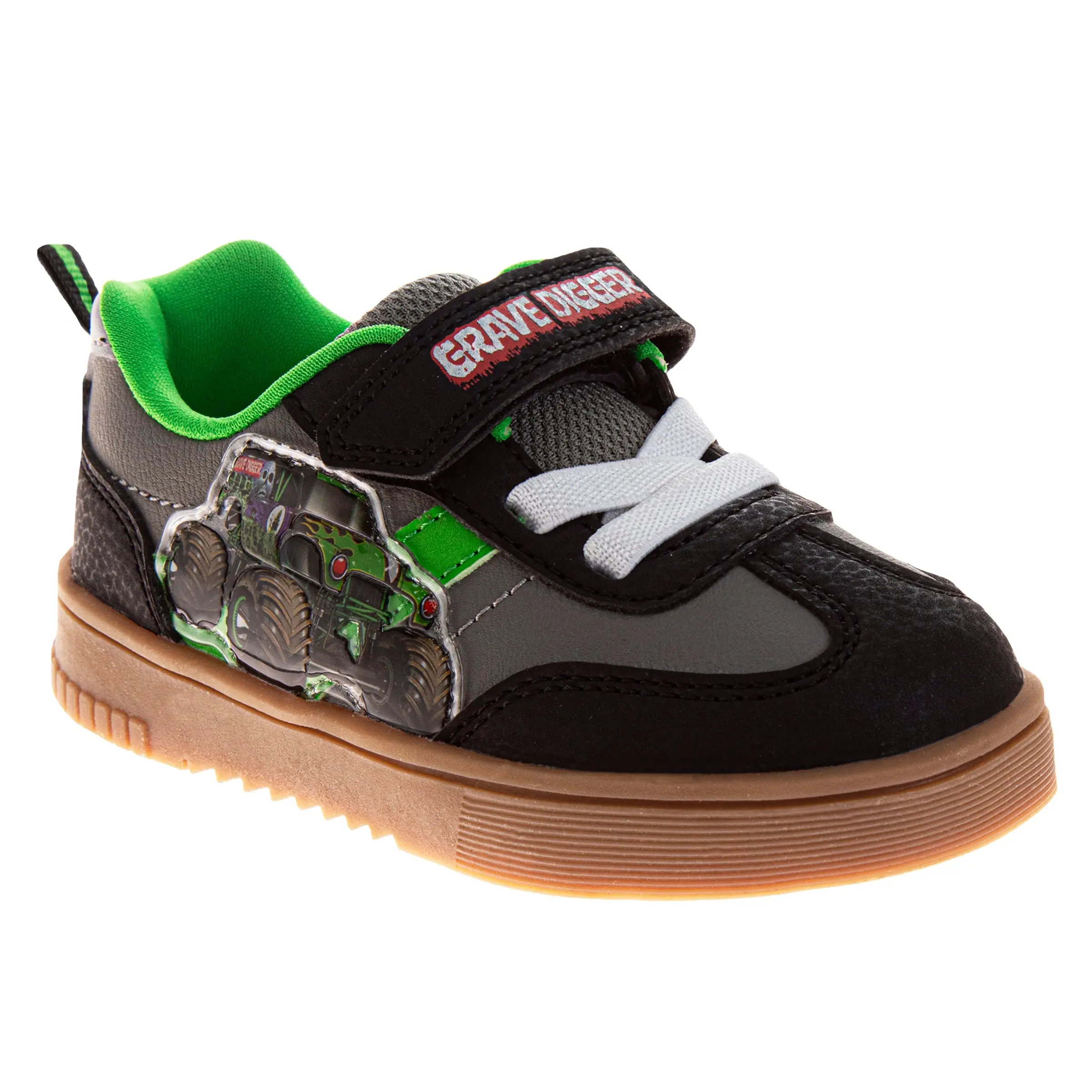 Monster Jam Boys' Grave Digger Trainer Sneakers, Casual Low Top with Cushioned Insole and Hook-and-Loop Closure for Toddlers & Little Kids, Trainer Sneaker, Size 8, Playtime Wear, Cushioned Sole