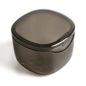 Upgraded Denture Bath Box Cup, No-Leak Denture case,Retainer Cleaning Box, Complete Clean Care for Dentures, Clear Braces, Mouth Guard, Night Guard & Retainers (transparent grey)