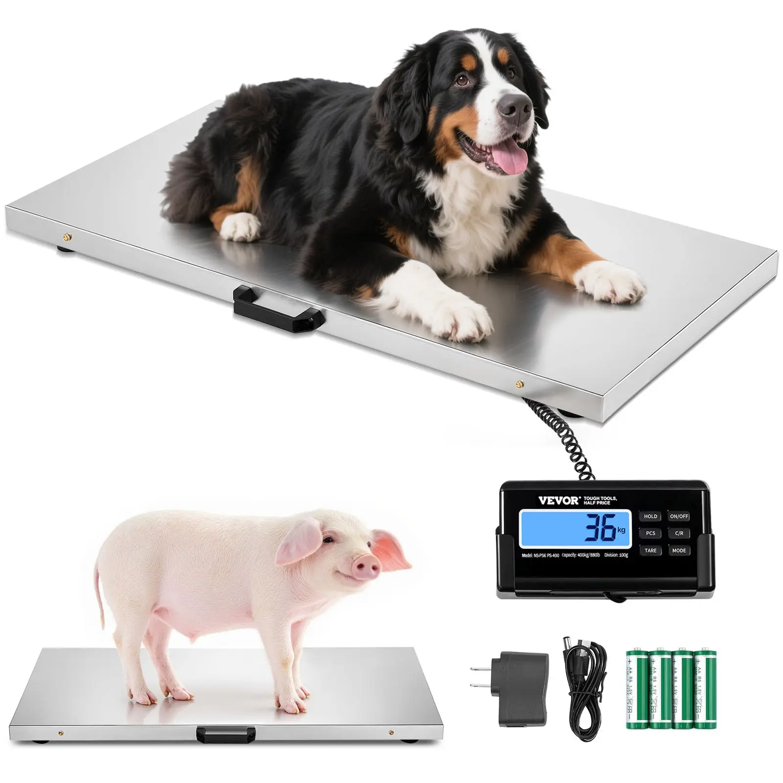 VEVOR Livestock Scale 700LBS, Dog Scales Large Platform 40.6x20.9Inch Stainless Steel Vet Scale Industrial Floor Scale Large Animal Scale  Pig Scale Goat Weight Scale Pet Digital Scale