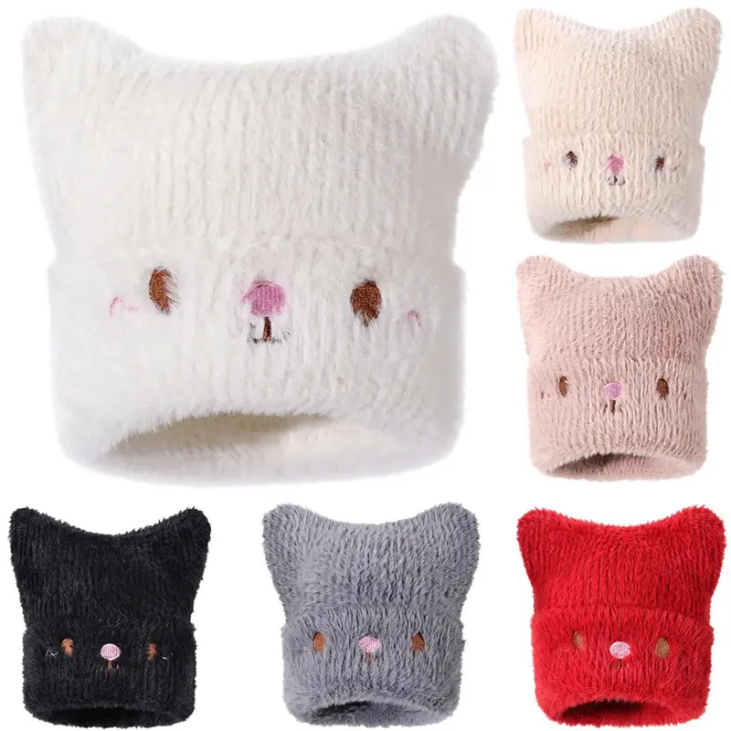 Women's Fitted Faux Fur Cat Ear Beanie - Animal Theme Funny Winter Knit Cap, Warm Casual Fashion Outdoor Accessory, Machine Washable Gift