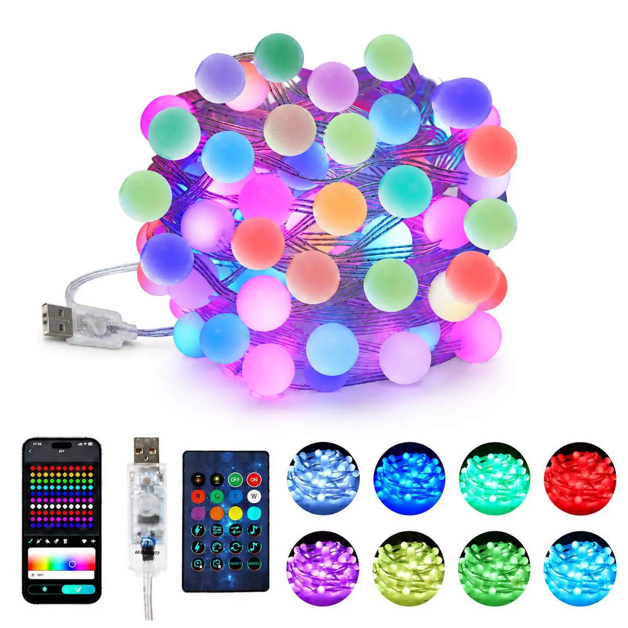 Color Changing Globe String Lights, 66ft 132 LED Smart Fairy Lights with App Control, Mini Ball Twinkle Lights for Halloween Decorations, Christmas String Lights for Holiday Parties and Birthdays