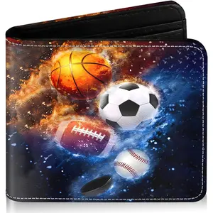 Boys Wallet for Kids, Cool Kids Wallet for Boys Ages 8-10 9-12 11-15, Funny Balls Leather Bifold Rfid Blocking, Coin Pocket Id Window for Teen Men Youth Guys Birthday Christmas Gifts