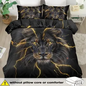 3-Piece Bedding Set, Lion Print Duvet Cover Set, Soft Comfortable Fabric, Comfy Bedding Sets, Zipper Design, Ideal for Bedroom