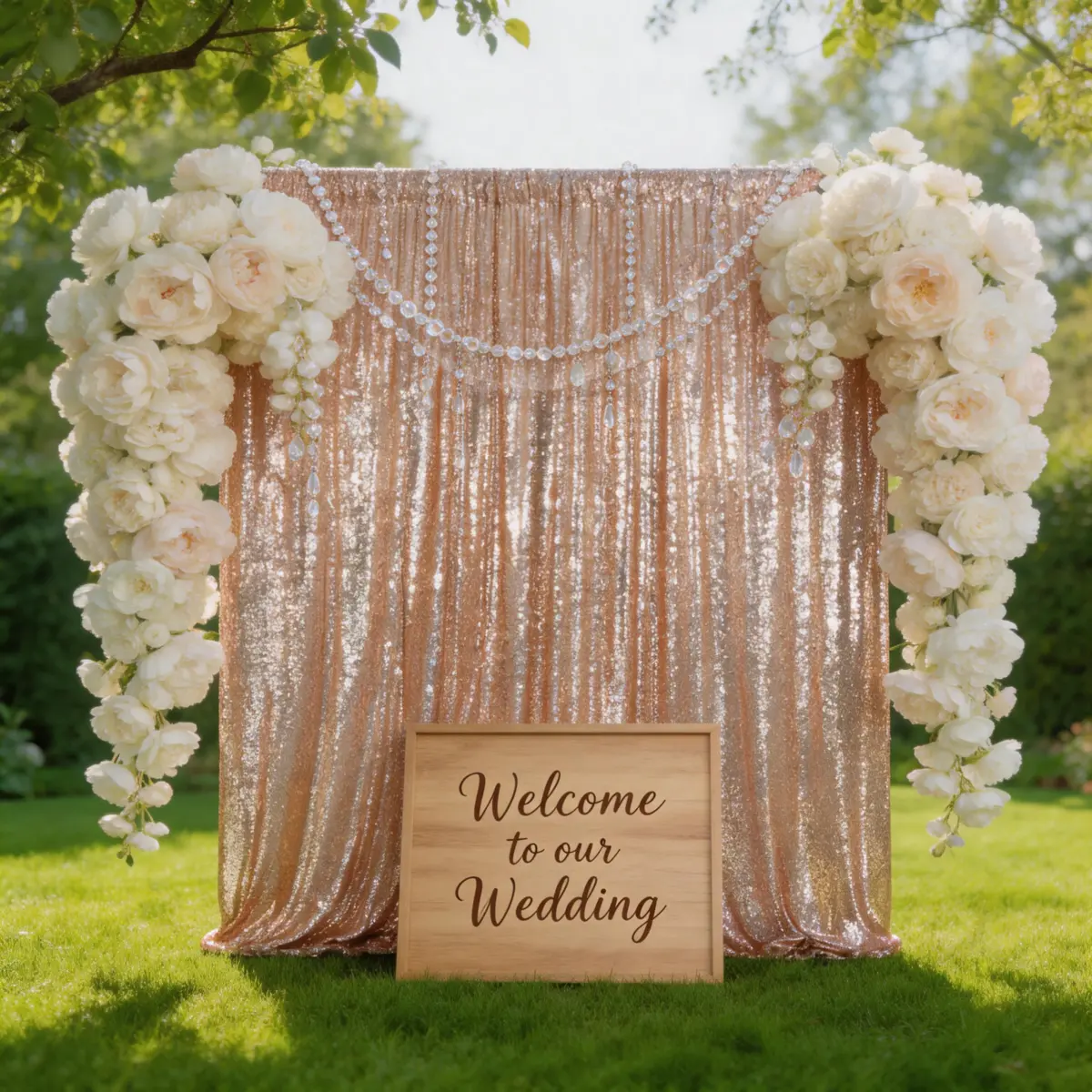 Rose Gold Sequin Backdrop Curtain, 1 Panel (10ft x 10ft) - Festive Banners for Wedding Reception, Photography Home & Party Supplies, Decor