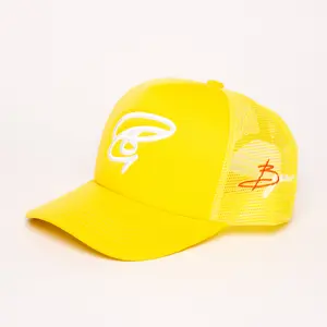 Embroidered Yellow Trucker Hat – Breathable Mesh Snapback Cap for Men & Women