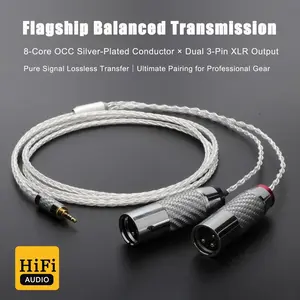 HIFI 8 Cores Silver Plated 2.5mm Balanced to Dual 2x 3pin XLR Balanced Male Plug