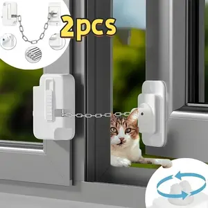 Adjustable Window Lock Set, No Drilling Required, Cat Dog Door Lock, Refrigerator Chain, Metal and Plastic Structure, Easy Installation