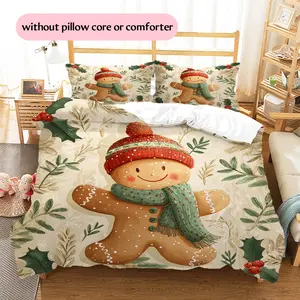Hat and Scarf-wearing Gingerbread Man  Printed bedding set, duvet cover and pillowcases, home decor, Christmas decoration, bedroom duvet cover, Christmas gift, birthday gift (1 * duvet cover +