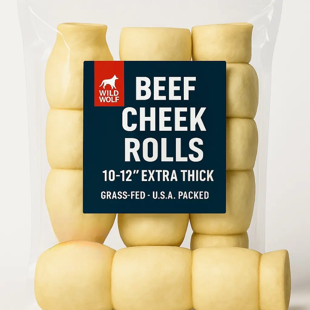 10-12" Beef Collagen Cheek Rolls (3 Pack) 100% Natural and Extra-Thick - Single-...