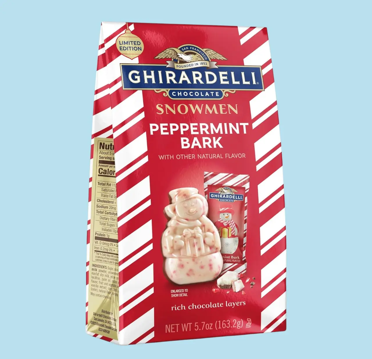 Ghirardelli Peppermint Bark Snowmen Limited Edition Holiday Chocolate Candy 5.7 oz Bag Rich Chocolate Layers Festive Peppermint Flavor Individually Wrapped for Freshness