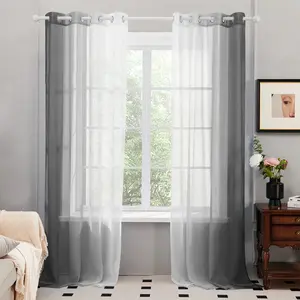 Deconovo Ombre Sheer Curtains – 2 Panels, Left-to-Right Gradient, Faux Linen Semi-Transparent Drapes for Living Room and Bedroom