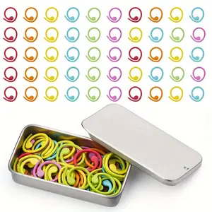 50 metal crochet markers - spiral, multi-color knitting machine accessories, (color random) with storage box, suitable for DIY handmade projects