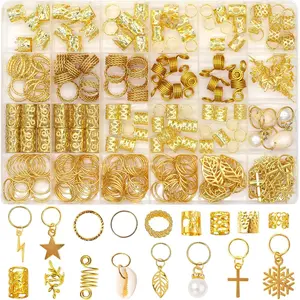 260 count  Hair  for Women Braids Dreadlock ,17 Styles Metal Hair Accessories Adjustable Hair Charms Cuffs Coils Beads Rings Braiding Decoration