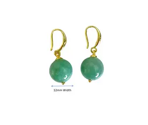 Natural Green Aventurine Earrings Handcrafted 12mm Gemstones Lucky Stone Dangle Lightweight Healing Jewelry for Daily Wear Gold/Silver-Plated Hooks