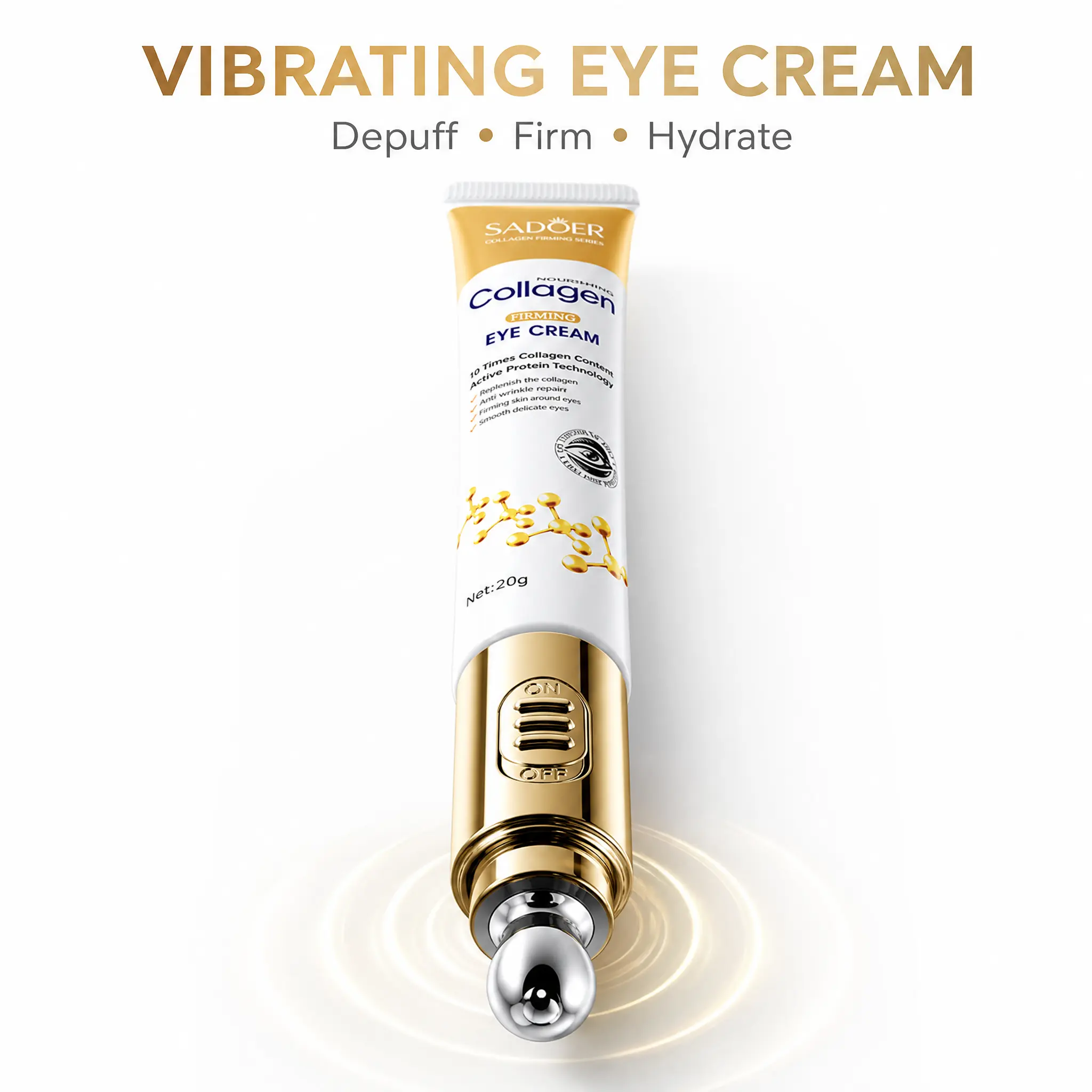 The Secret to Brighter Eyes! Collagen Eye Cream with Electric Vibration Massage, Helps Reduce Eye Bags, Puffiness & Fine Lines for a More Youthful Look