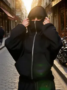 Men's Hoodie Jacket: Ultra-Soft Fabric, Full-Zip Design & Double-Layered Hood – Blends Cozy Warmth with Edgy Style, Ideal for Chilly Urban Adventures