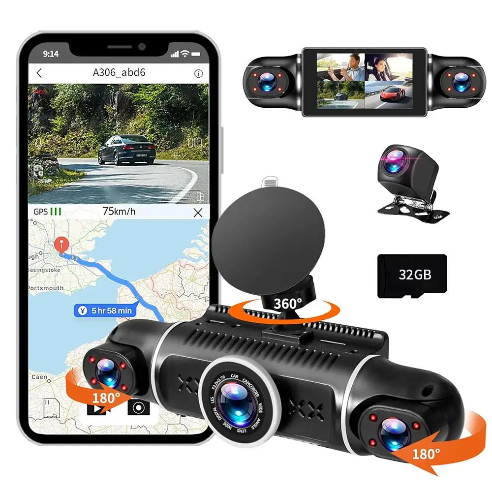 Car DVR with 32GB Memory Card & Suction Cup Holder, HD Car Inside & Outside Video Recorder, Night Vision & Parking Monitoring Car Driving Recorder, Ca