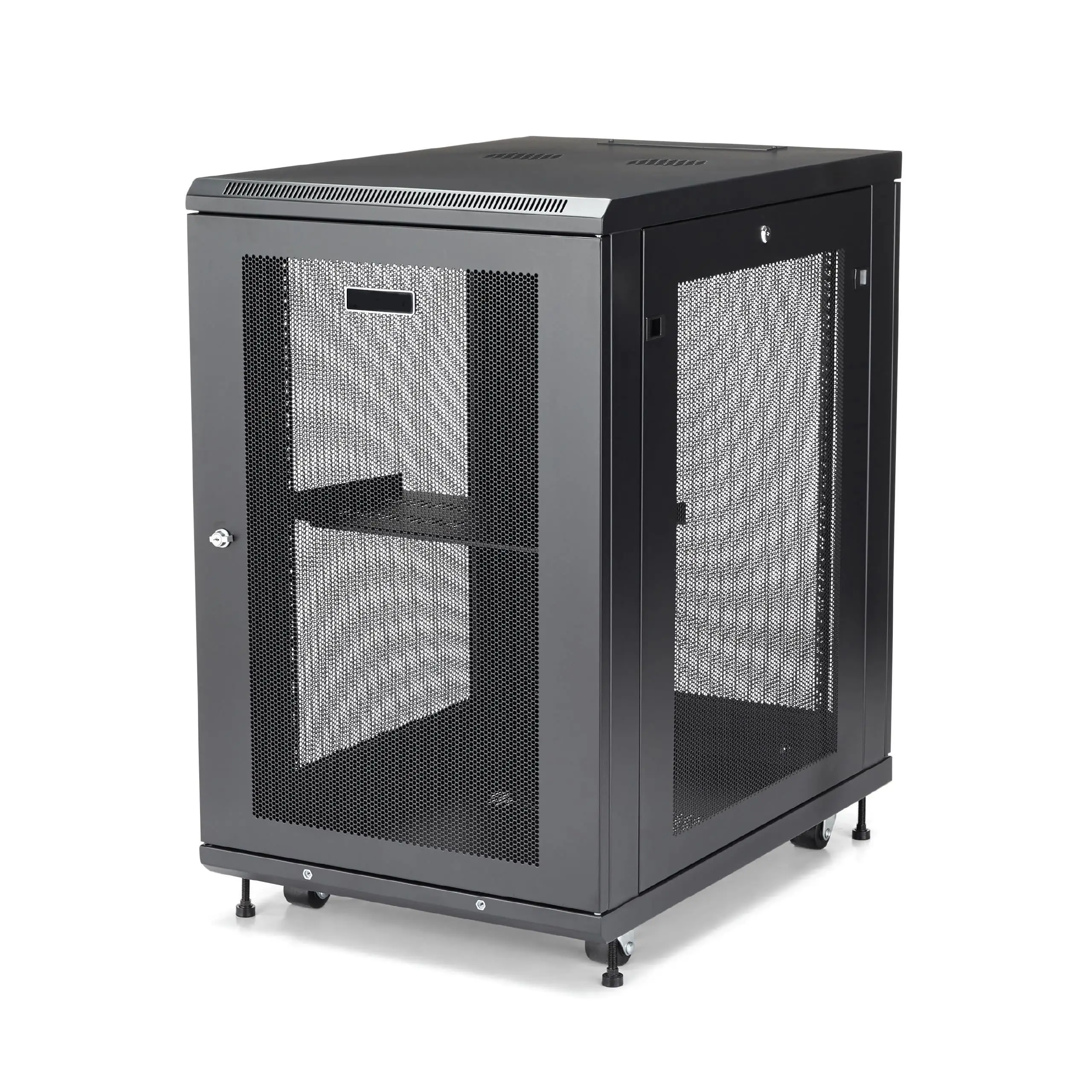 Maeklon 18U 4-Post Server Cabinet (RK1833BKM) - 19in Enclosed Steel Server Racks, 29in Deep (Adjustable 1.8in-29in), 992lb/450kg Capacity, Rolling Floor Standing Metal Locking Cabinet, Lockable Mesh Doors, Shelf, Casters, Ships Assembled