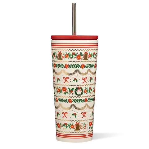 Rifle Paper Co. Holiday Cup - Hand-Drawn Art, Gold Foil Details, BPA-Free Sipping, Easy Grab-and-Go, Portable Washable Kitchenware Cold Tumbler