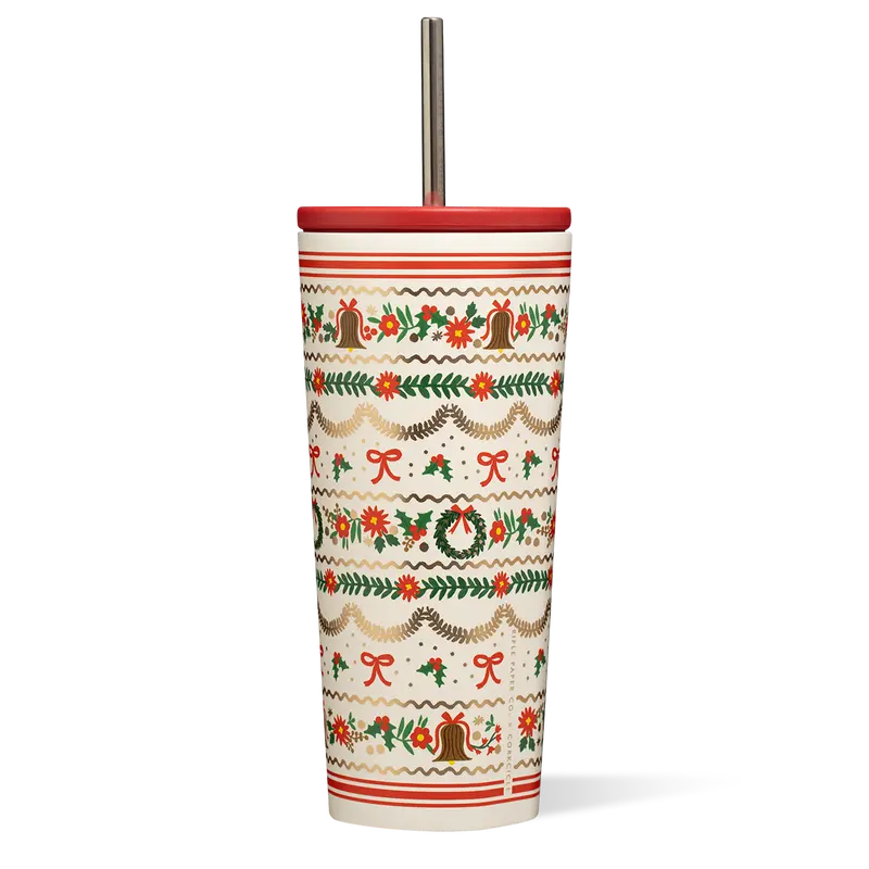 Rifle Paper Co. Holiday Cup - Hand-Drawn Art, Gold Foil Details, BPA-Free Sipping, Easy Grab-and-Go, Portable Washable Kitchenware Cold Tumbler