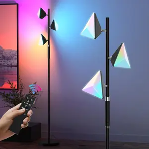 RGB Tree Floor Lamp for Living Room, Stepless Dimmable Tall Standing Lamp with Remote, Touch Control and 3 Rotatable Light, Bright LED Lights for Bedroom with 4 Color-Changing, Black