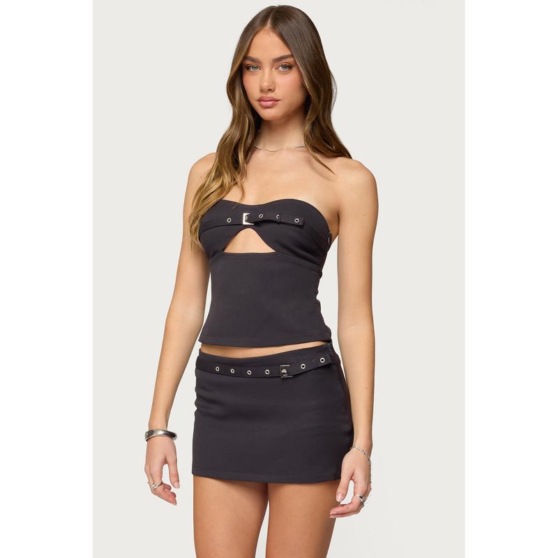 Jazi Cutout Grommet Belt Strapless Top
