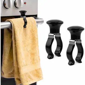 Qiang Ni Towel Clips Kitchen - 2-Pack Black Heat-Resistant Prevents Towel Falling - Multipurpose Use for Oven,Stove,Dishwasher,Bathroom Rack - Gift for Housewife