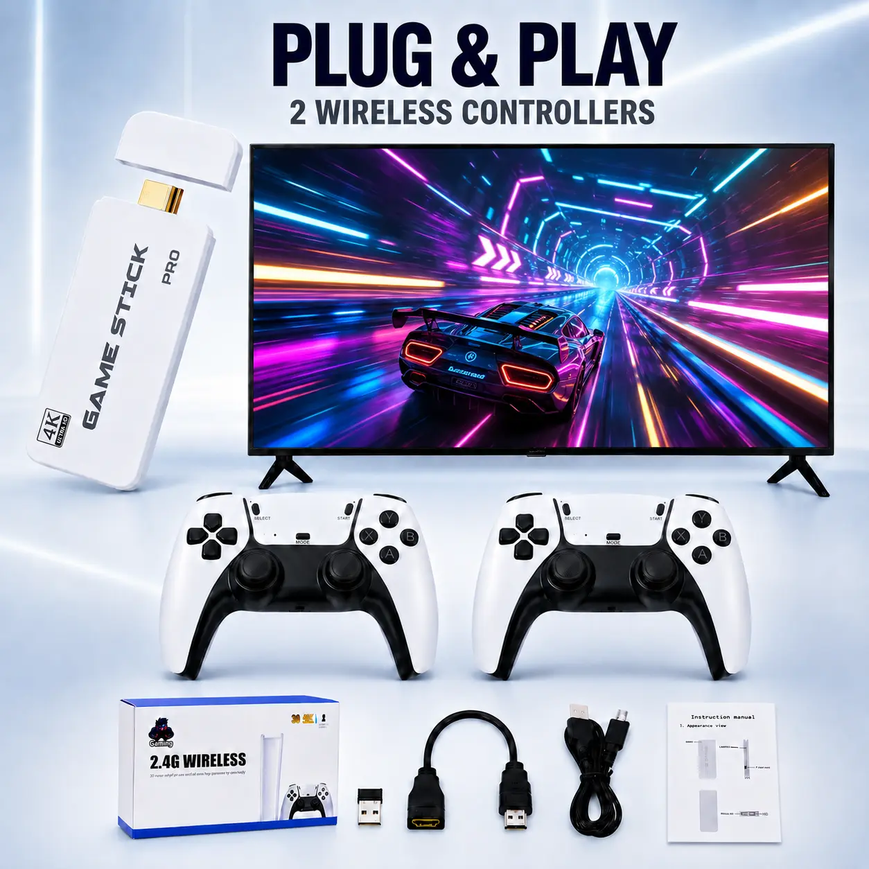 JIGGS Retro Gaming Console for TV, Classic Wireless Game System, Plug & Play Home Entertainment Device, Built-in Classic Games, Dual Wireless Controllers, Gaming Gift for Kids & Adults