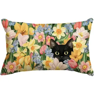 Spring  Black  Floral Throw Pillow Cover, 12 x 20 Inch Hydrangea  Seasonal Cushion Case for Sofa Couch