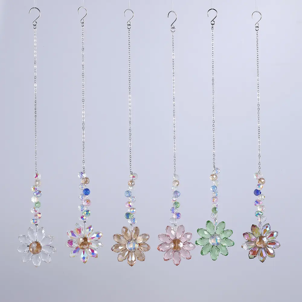 6Pcs Colorful Glass Crystal Sunflower Suncatchers - Stainless Hook-Included Sunshine Rainbow Makers, Hanging Plant-Friendly Ornaments for Indoor-Outdoor Patio, Home Improvement Gift for Girlfriend/Best Friend