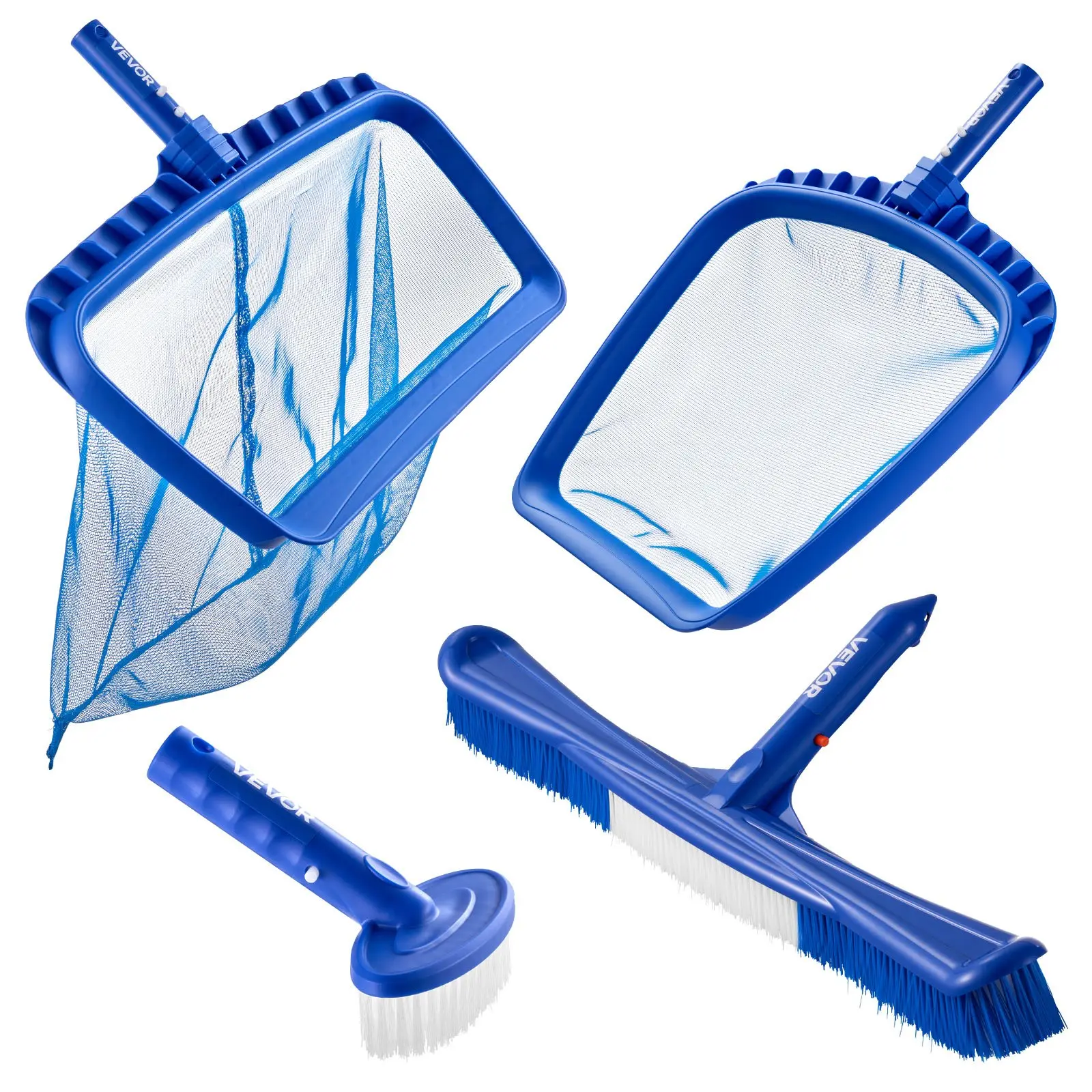【Summerfinds】VEVOR Swimming Pool Cleaning Kit, Includes 2 Detachable Brush Heads (20 Inch / 5.5 Inch) and 2 Pool Skimmer Nets, 4-in-1 Inground/Above Ground Pools Cleaning Tools Set for Leaf, Fine Mesh, No Poles