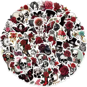 Mechanical Punk Rose Pattern Sticker, 50pcs/set Waterproof Self Adhesive Decor Paper, Decor Sticker for Gift Greeting Card Water Bottle Laptop Phone, Ornaments