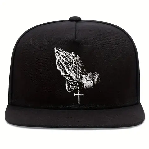 Unisex Street Trend Cross & Prayer Print Baseball Cap, Casual Trendy Adjustable Hat, Fashionable Hat for Men & Women for All Season, Adjustable Snapback Cap, Adjustable Streetwear Hat, Hat with Cross