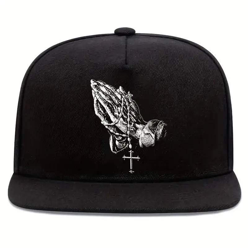 Unisex Street Trend Cross & Prayer Print Baseball Cap, Casual Trendy Adjustable Hat, Fashionable Hat for Men & Women for All Season, Adjustable Snapback Cap, Adjustable Streetwear Hat, Hat with Cross