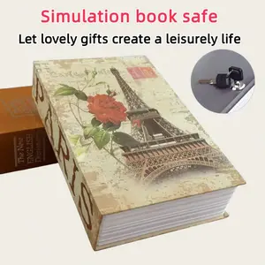 Creative Book Shaped Safe Box Paris Tower Key Lock Hidden Mini Safe Box 3 Sizes For Home Bedroom Office Storage