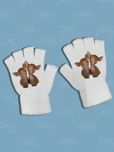 Forest Deer Half Finger Gloves, Autumn Winter Essential, Soft Cute Deer Print, Y2K Style, Slim-Fitting, All Seasons