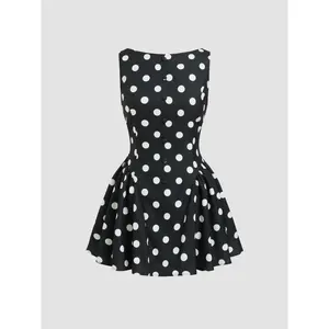 Cider Boat Neck Knotted Polka Dot Backless Mini Dress SwimWeek