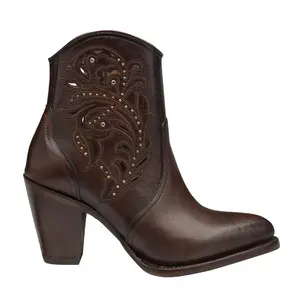 RIO GRANDE Urban Ankle Boot For Women Sienna Brown Leather with Embroidery and Studs Urban Design Ankle Boot Style Sienna Color