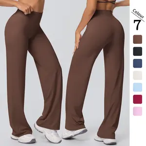 2026 double-sided abraded solid color high waist loose breathable yoga wide-leg pants running fitness yoga bell pants
