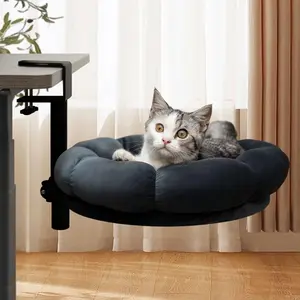 DeskPurrch Under-Desk Cat Perch, Cozy Desk Cat Bed for Work From Home, 360° Swivel, Height Adjustable, Space-Saving & Detachable Washable Plush Bed