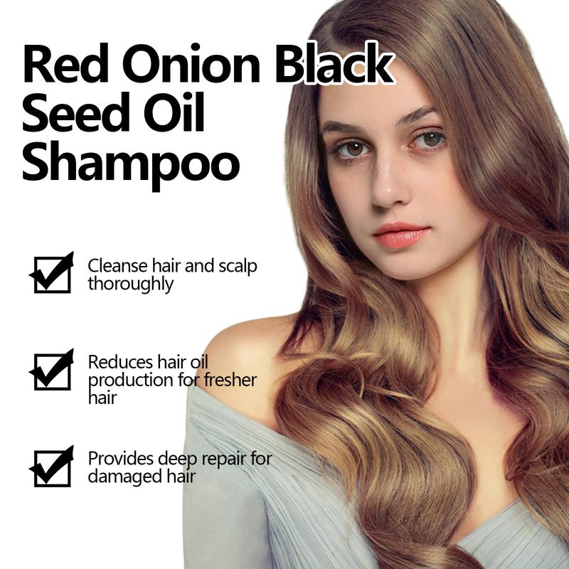 EELHOE Red Onion Black Seed Oil Shampoo For Scalp Cleansing Dandruff Removal Hair Smoothing Oil Control