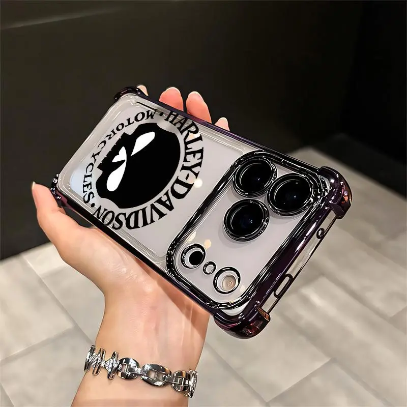 Viral Skull Trending Biker Skull Aesthetic Biker Flame Skull For IPhone 17 16 15 14 13 12 11 PRO PLUS MAX AIR Four-corner Drop-proof Transparent Casual Soft Silicone PhoneCase Perfect Gift Cellphone Smartphone Shockproof Q207